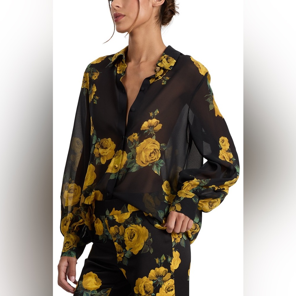 Alice + Olivia Candace Rosehips Blouson-Sleeve Buttoned Shirt - Picture 4 of 11